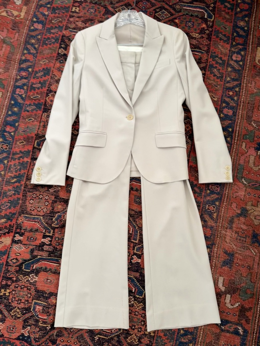 Theory Light Beige Women's Blazer & Wide-Leg Suit Pants